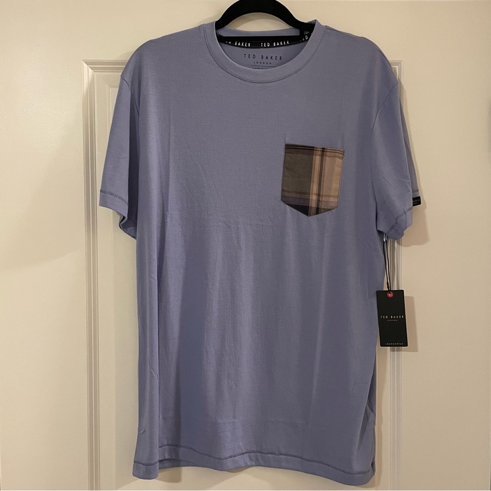NWT Ted Baker London Men’s Tee w/ Plaid Chest Pocket  in Periwinkle (Size L)